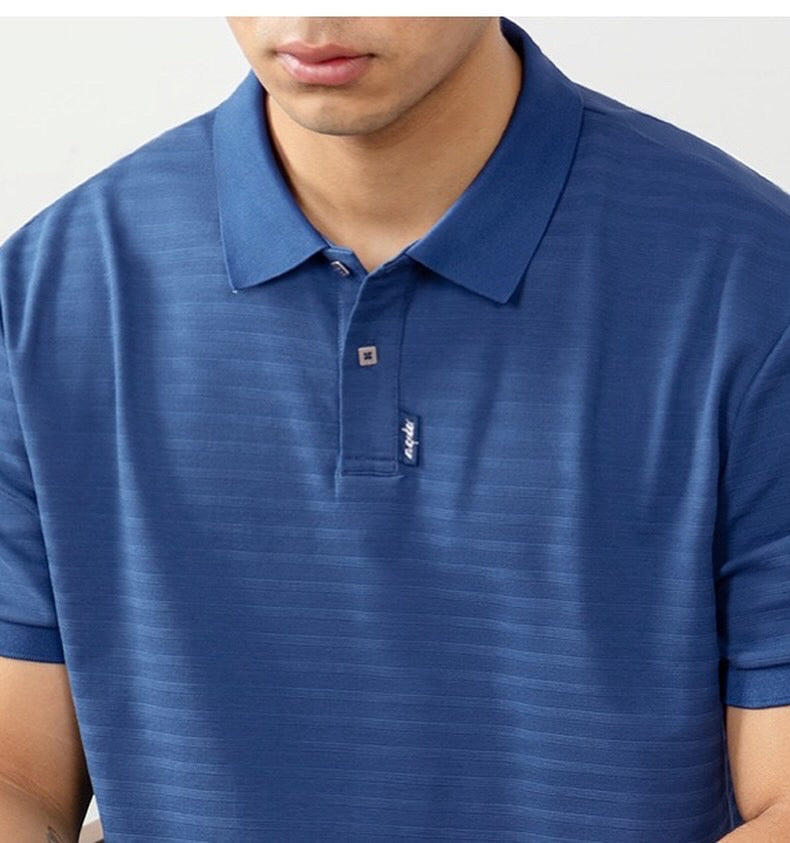 High-density needle jacquard polo shirt with subtle stripes