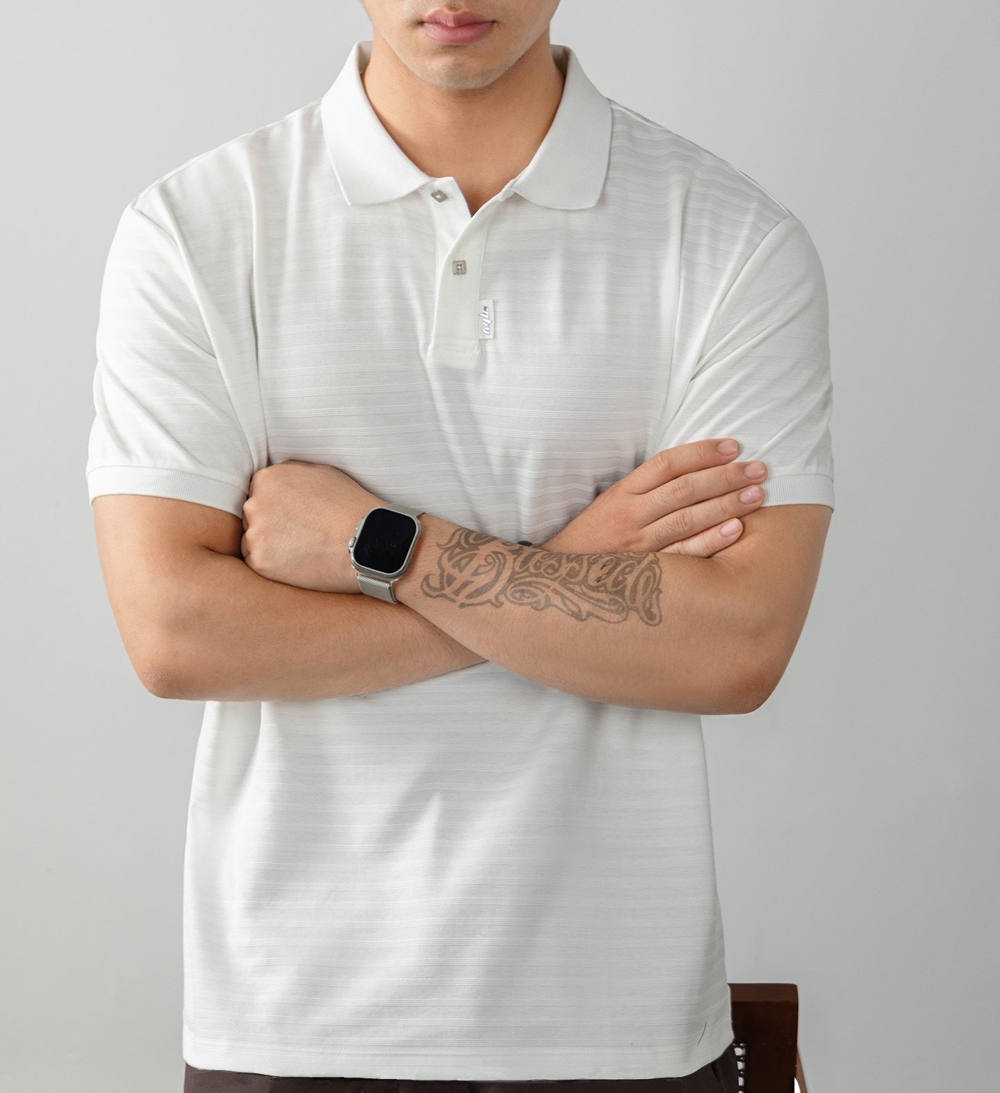 High-density needle jacquard polo shirt with subtle stripes