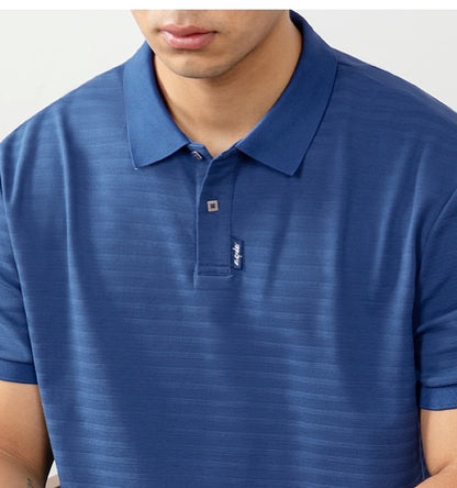 High-density needle jacquard polo shirt with subtle stripes